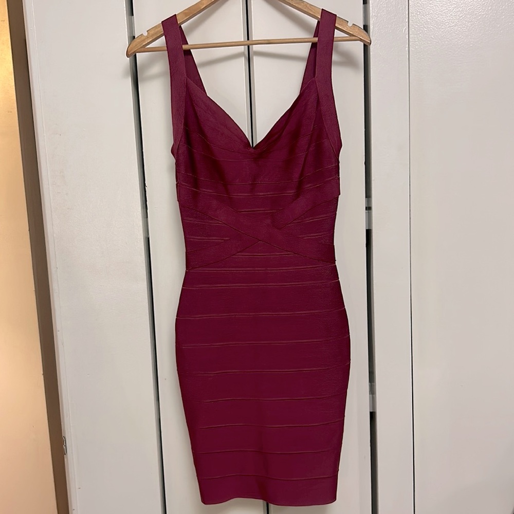 Burgundy Herve Leger bandage dress